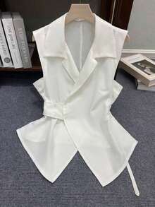 Blusa casual sin mangas con estampado de rayas para mujer, verano - Blanco - Ver 3