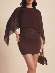 Vestido mini desmontable de 2 en 1 de unicolor, adecuado para salir de noche, vacaciones, fiestas de cumpleaños, uso diario elegante de verano - Champán - Ver 7