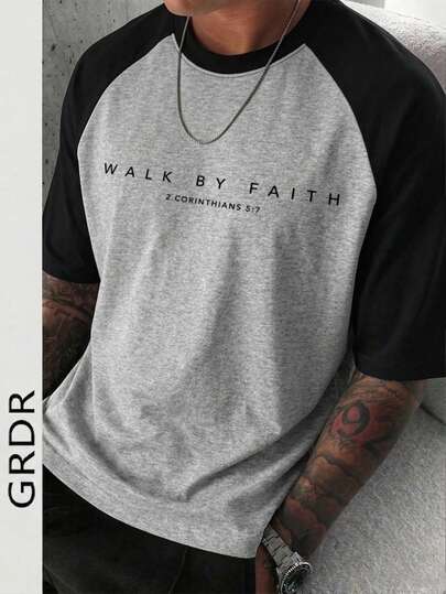 GRDR Camiseta de manga corta con cuello redondo, estampado de letras, estilo retro americano, casual y cómoda para hombre en verano