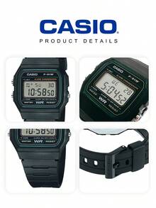 Casio Đồng hồ kỹ thuật số vuông phong cách retro, unisex, dây đeo nhựa đen cổ điển thập niên 90, đồng hồ điện tử đeo tay tối giản với chức năng báo thức và hẹn giờ, món quà tốt nhất cho sinh viên và các cặp đôi để đeo hàng ngày. - Xanh đậm - Xem 8