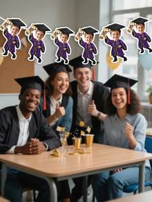 7/14/21pc Custom Photo Graduation Caricature Banner Garland – Personalized Grad Cap & Gown Face Bunting, Custom Graduation Party Decorations, Cute Graduate Photo Banner For Class Of 2026, Graduation Party, Commencement, And Grad Celebration,Graduation Gifts - Multicolor - View 7
