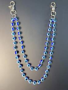 1pc Devil's Eye Double-Layer Men's Punk Style Spiked Chain Waist Chain, Personalized Punk Fashion Hip Hop Street Dance Jeans Waist Chain, Versatile Pants Accessory, Hip Hop Ins Minimalist Waist Chain, Suitable For Key Holder, Wallet, Gift - Blue - View 1