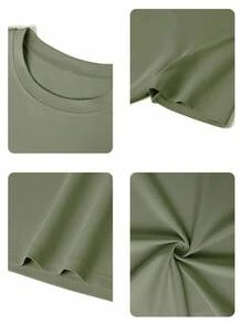 Camiseta de manga corta con cuello redondo, suelta y versátil, con estampado gráfico de letras, ideal para el verano y uso diario de moda - Verde hierba - Ver 4