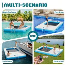 Non Slip Inflatable Air Dock Platform, Floating Island Raft With Rope Ladder, 6FT 7FT 8FT 10FT 12FT - 灰藍色 12 x 8 英尺 - 查看 6
