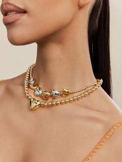 Altistry 1 Set 2pcs Exaggerated Cyber Heart Beaded Necklace Set