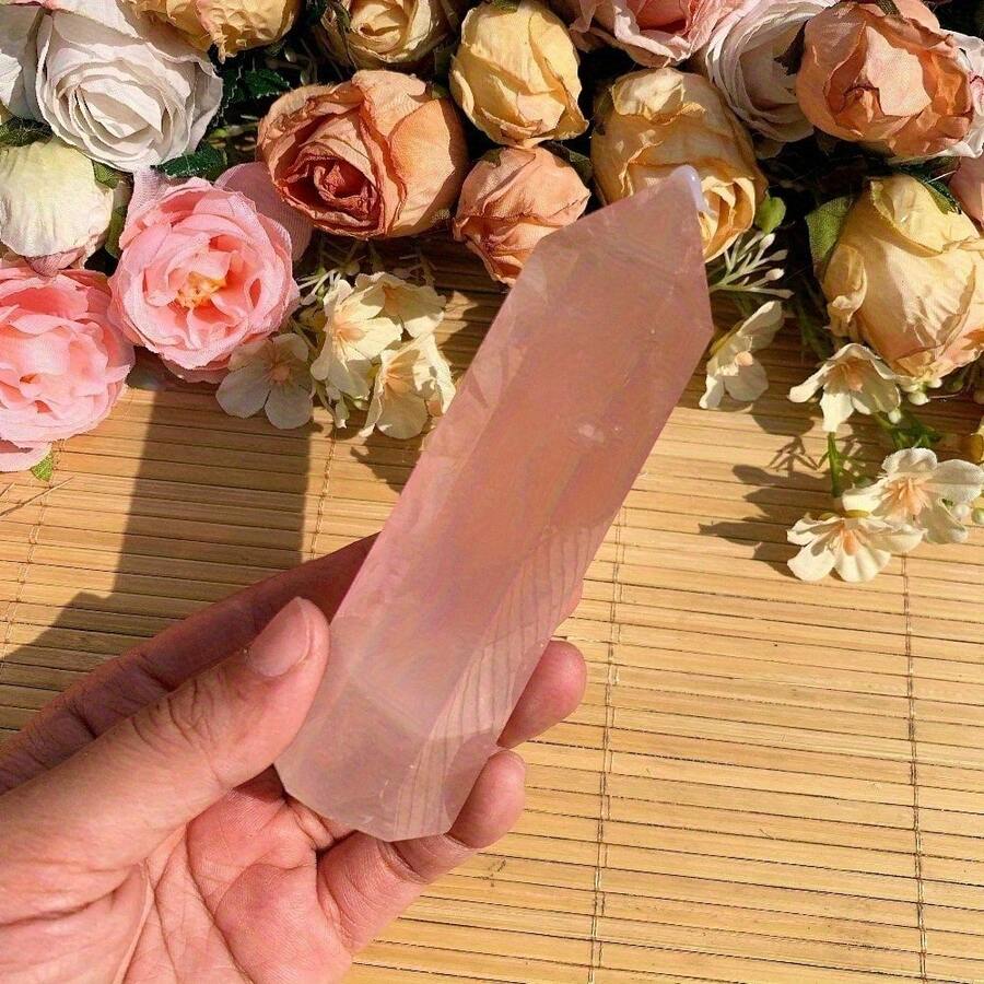 1件粉色玫瑰石英塔 - 玫瑰石英水晶方尖碑，塔尖，散装宝石，矿物标本。完美的家居装饰艺术收藏品，也是万圣节、复活节或情人节的独特礼物——水晶爱好者的理想之选。