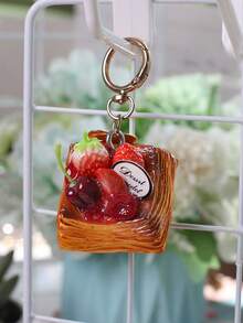 1 pieza Llavero creativo y realista de pastel de capas en miniatura, colgante de mochila de pan de rollo de huevo minimalista, accesorio único de pastel de frutas - Multicolor - Ver 13