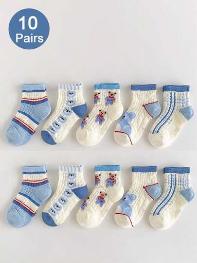 5 Pairs/10 Pairs Spring & Summer Cartoon Bear Mesh Ankle Socks, Lightweight Breathable Sports Socks For Boys & Girls
