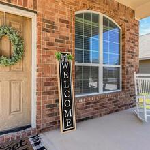Outdoor Wooden Welcome Sign For Front Porch Standing Vertical Farmhouse Porch Board Decor, Large Wood Wall Hanging Sign With Eucalyptus Leaves And Bow For Entryway Garden And Patio, Wood Black - 立式歡迎牌(黑色) - 查看 5