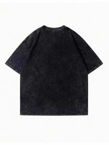 Camiseta de moda para mujer con estampado creativo de anime de estilo retro urbano, camiseta de mujer de alta calidad con efecto lavado, top vintage con aspecto desgastado, manga corta de cuello redondo y corte holgado, suave, cómoda y transpirable, ropa de mujer a la moda, exclusiva de Tingge. - Negro - Ver 4