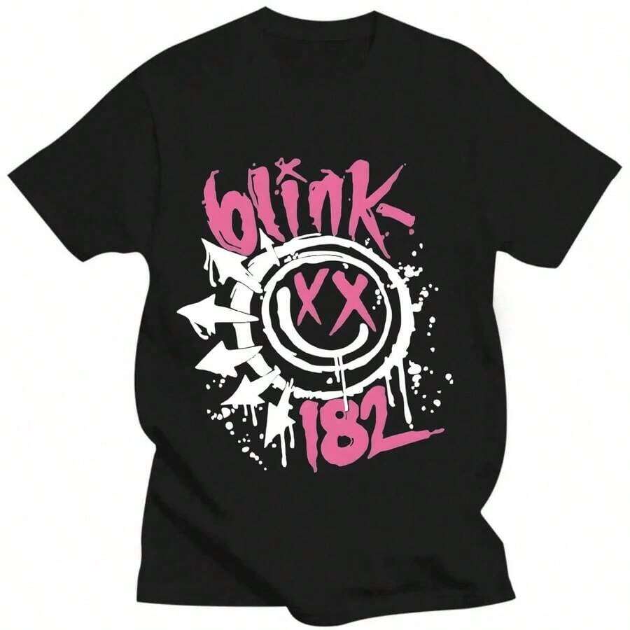 2024 Blink 182 Short Sleeve T-Shirt, Blink 182 One More Time T-Shirt, Clothing For Teens And Girls, T-Shirts For Boys And Girls, Clothing For Young Girls, Matching Family Sets, Anime Clothing, Gift For Boys And Girls, 100% Cotton. - 黑色 - 查看 1
