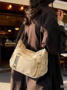 Bolsa Transversal Personalizada com Design de Nicho Versátil e Casual, Bolsa de Ombro Fashionável de Alta Qualidade e Grande Capacidade com Vários Bolsos, com Alça de Ombro Especial, Adequada para Trabalho, Transporte, Compras, Jantar, Etc. - Bege - Visão 5