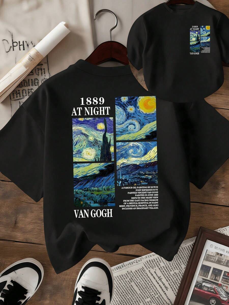Night Sky Filled With Luminous Swirls Reflecting The Connection Between Mind And Universe, Conveying Calm And Energy In Every Stroke, Evoking A Profound Vision Of Nature. Women's T-Shirt With Elegant And Modern Artistic Double Print - 黑色 - 查看 1