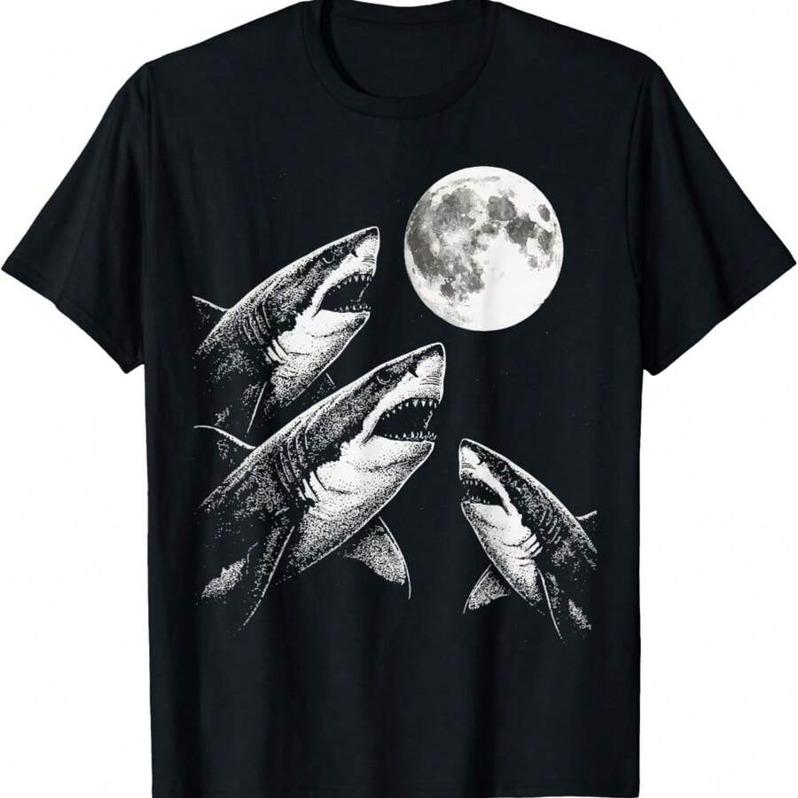 Shark Howling At Moon T-Shirt - Black - View 1
