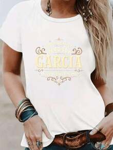 I'm Not Perfect But I'm A Garcia Printed T-Shirt, Casual Short Sleeve Round Neck Top, Women's Clothing For Spring/Summer - 白色 - 查看 12