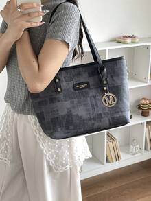 European And American Cross-Border Personalized Large Capacity Letter Minimalist Print Tote Bag, New Women's Rhombus Commuter Shoulder Bag - Black - View 10