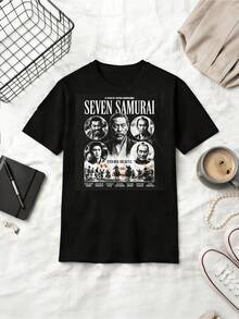 Seven Samurai Film T-Shirt, Akira Kurosawa Japanese Cinema Graphic Tee - Black - View 1