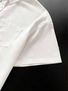Camisa casual de mujer de unicolor, de manga corta, con hombros caídos y botones delanteros, para verano - Blanco - Ver 4