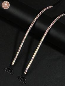 2/4pcs Multi-Color Rhinestone Bra Straps, Shiny Anti-Slip Elastic Straps For Cold Shoulder Dresses - Multicolor - View 8