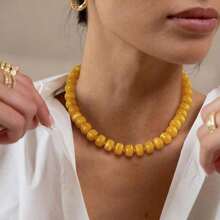 Beaded Necklace For Women Boho Bead Chunky Necklace Big Bead Necklace Fashion  Summer Colorful Necklaces Holiday Vocation Jewelry Gifts - 黃色珠子 - 查看 3