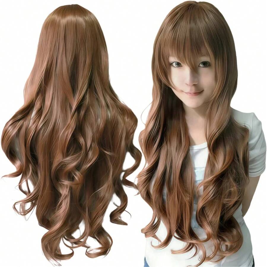 Synthetic Hair Long Brown Cosplay Wig Lolita Hair Curly Anime Wigs Hairpiece Chizuru Mizuhara Halloween Costume Wig For Women - Fluorescent Yellow - View 1