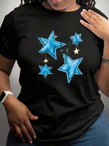 Women Casual Round Neck Short Sleeve Print Regular Length Top blusas para mujer playeras de mujer blusas casuales para dama - Negro - Ver 1