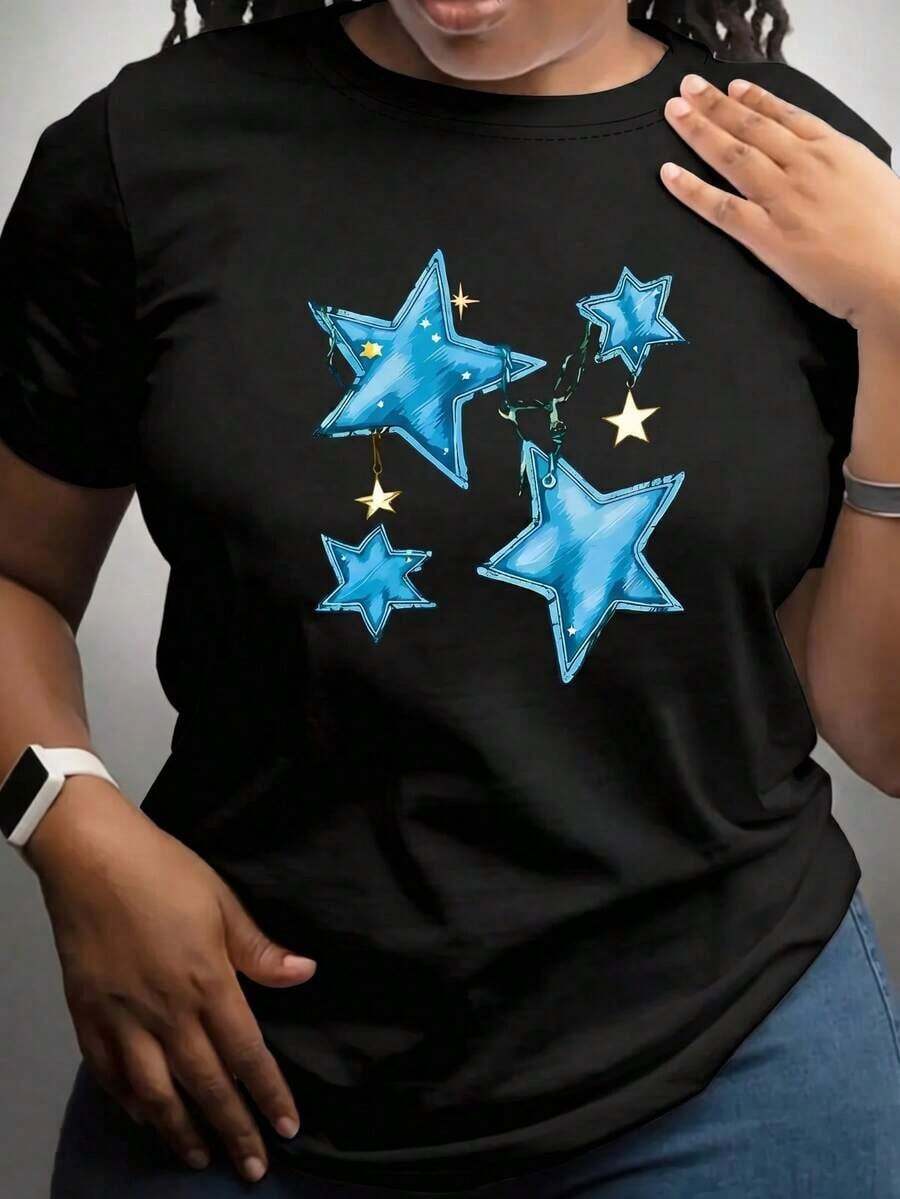 Women Casual Round Neck Short Sleeve Print Regular Length Top blusas para mujer playeras de mujer blusas casuales para dama - Negro - Ver 1