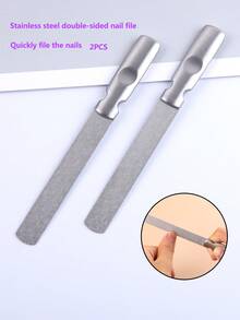 Bộ 2 dũa móng tay hai mặt bằng thép không gỉ, dụng cụ làm móng để tạo hình móng, màu bạc. - Nhiều màu - Xem 1