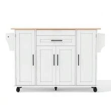 120*45 Cm, Mobile Kitchen Island, Kitchen Trolley, Worktop Extendable Up To 70 Cm, Hidden Cutlery Drawer, Adjustable Shelves, Spice Rack And Towel Rack, Suitable For Kitchen, Dining Room Or Living Room. - White - View 8