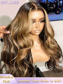 Body Wave Lace Front Wigs Human Blended Hair Wide Lace 200 Density Human Blended Hair Wigs 13x4 Human Blended Hair Lace Front Wigs Pre Plucked 34Inches Natural Color - SP4/27 - View 2