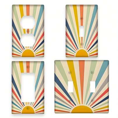 1pc Rainbow Sunrise Minimalist Geometric Light Switch Panel Decor, 1-Gang/2-Gang, Suitable For Kitchen And Bedroom Power Outlets