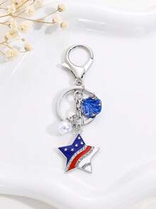 1 Stück modischer hochwertiger USA Flagge Farbe Kristall Stern Herz Buchstabe Schlüsselanhänger, Tasche/Auto Dekoration, Paar Anhänger, perfektes Geschenk für den amerikanischen Unabhängigkeitstag Patriot - Verschiedenfarbig - Übersicht 16