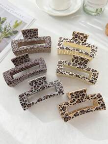 3pcs Leopard Print Hair Clips, Suitable For Casual Outings, Bohemian Style, Suitable For Summer Wear Summer Hair Accessories Vacay Claw Clips - Multicolor 7 - View 3