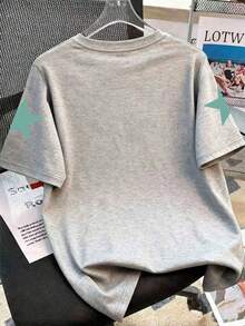 1 set potrivit pentru băieți preadolescenti, tricou cu mânecă scurtă și pantaloni de trening, cu imprimeu cu fețe, cadou perfect de vară pentru școală și ținute în aer liber, primăvară/vară - Multicolor - Vizualizare 5