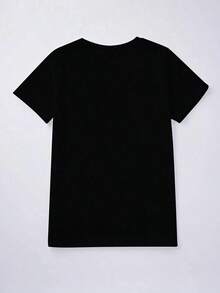 Camisetas de manga corta para mujer 100% algodón, con estampado simple, cuello redondo, manga corta, camiseta de verano con estampado gráfico "NEVER LOOK BACK", camisetas para mujer. - Negro - Ver 2