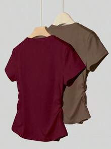 Camiseta ajustada con estampado de lazo para mujer, estilo versátil y elegante para el verano, vuelta al colegio, uso diario, fiesta, cita, que atrae mucha atención - Multicolor - Ver 2