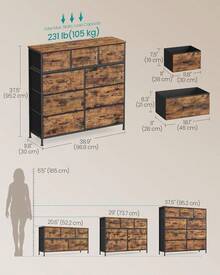Rustic Brown Ink Black 9 Drawer Chest Storage Unit Steel MDF Bedroom Closet Hallway Living Room Organizer - Rustic Brown + Ink Black - View 6