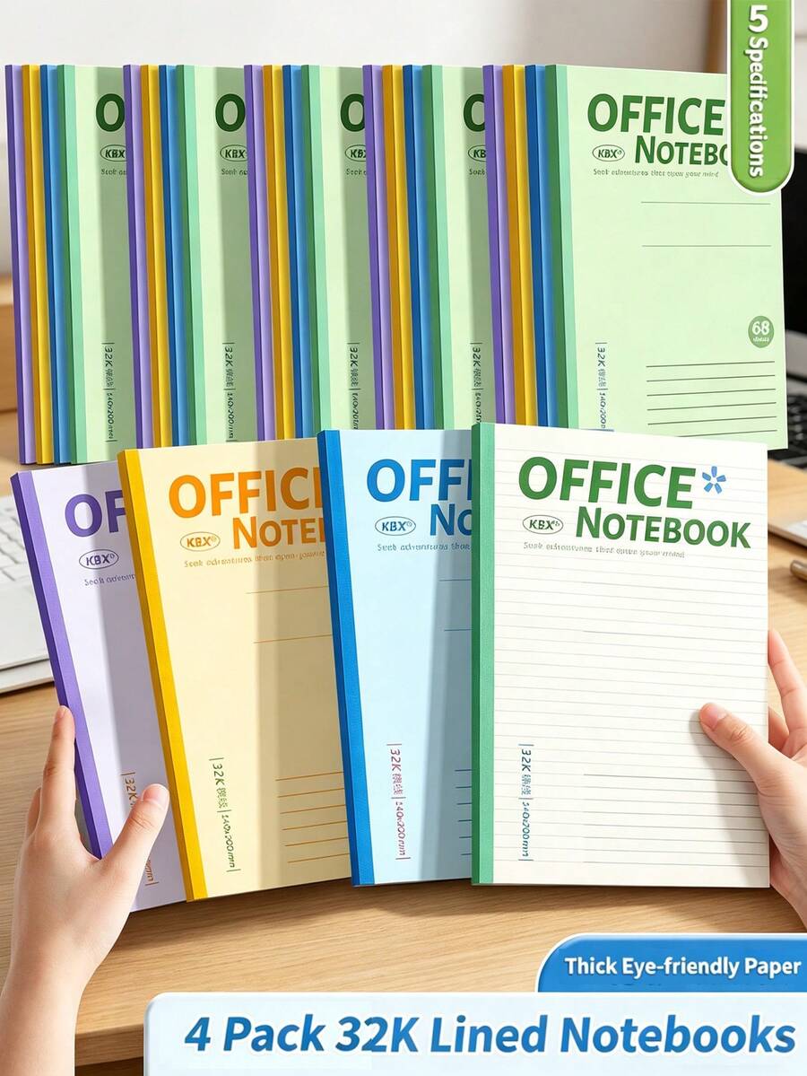 4 Packs 32K Lined Notebooks, Softcover Journal Bulk, 16/20/30/48/68 Sheets Thick No Bleed Paper, Eye Protection Notebooks For Office, School, And Home Use School Supplies - Multiple Options Available - View 1