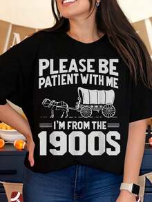 Please Bear With Me, I'm From The 1900s. Funny Vintage Humor T-Shirt For Women And Men, Casual Wear, Gift Idea For Birthdays, Christmas, Halloween, Parties. - 黑色 - 查看 1