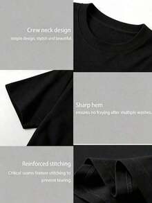 1 Piece Of LAIDBACK Mountain Print Cotton T-Shirt, Minimalist T-Shirt With Inspirational Landscape Print For Women, Casual And Relaxed Fit, 100% Pure Cotton, Soft And Breathable, Ideal For Casual Daily Wear, 180g 100% Cotton. - 黑色 - 查看 7