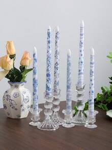 2/1支裝藍白花紋長條蠟燭，9.84英吋復古花紋桌上蠟燭裝飾，中式花卉長條蠟燭，適用於婚禮、宴會及居家裝飾，派對裝飾長條蠟燭，可作為送給朋友的禮物 - 彩色 - 查看 12