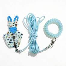 Bộ 3 món dây dắt thú cưng nhỏ, dây đeo ngực điều chỉnh được cho chim/vẹt kèm dây huấn luyện và dây đeo cổ tay, bộ dụng cụ chống lạc ngoài trời. - Màu xanh nhạt - Xem 6