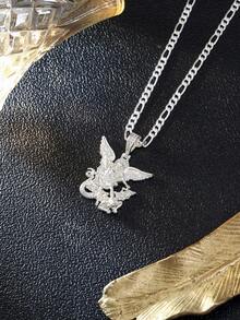 1pc St. Michael Archangel Rhinestone Pendant Necklace, Punk Hip Hop Style Religious Amulet Jewelry For Men Perfect Daily, Party Accessory - Silver Angel - View 6