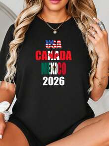 Estados Unidos Canadá México 2026 Copa Mundial Diseño gráfico de impresión, Patriotic Fl-ag Text Art, Rojo Blanco Verde Color, Tema de fútbol del equipo nacional, International Sport.jpgRegalos personalizados: Camisetas para mujer con estilos modernos, hippies, casuales y minimalistas. Ropa masculina personalizada única, armarios cápsula, ropa básica/urbana para hombre. Regalos ideales para novios, familiares y amigos, adecuados para cumpleaños, vacaciones, colegio/competiciones, deportes/escalada, etc., también adecuados para la moda de otoño y actividades urbanas. Verano negro. - Negro - Ver 2
