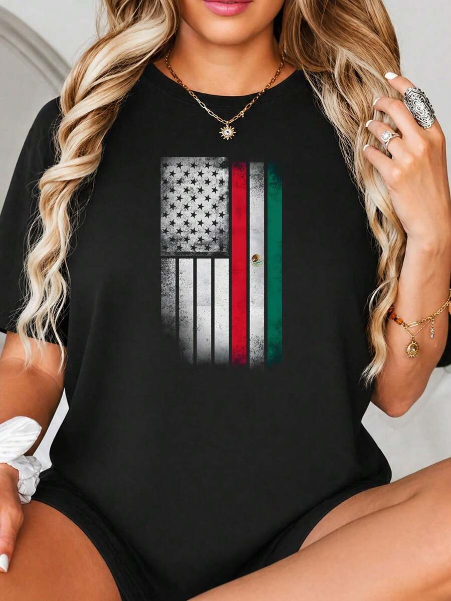 USA México Impresión gráfica Fusion Fl-ag, Estilo Grunge angustiado con superposición de estrellas y rayas, Color Rojo, Blanco y Verde, para Decoración de Paredes o Póster Art.jpgRegalos personalizados: Camisetas para mujer con estilos modernos, hippies, casuales y minimalistas. Ropa masculina personalizada única, armarios cápsula, ropa básica/urbana para hombre. Regalos ideales para novios, familiares y amigos, adecuados para cumpleaños, vacaciones, colegio/competiciones, deportes/escalada, etc., también adecuados para la moda de otoño y actividades urbanas. Verano negro.