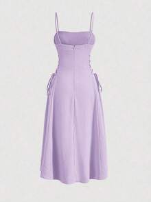 Vestido De Tirantes De Espagueti Con Cinturón De Cintura Para Mujeres - Púrpura malva - Ver 2