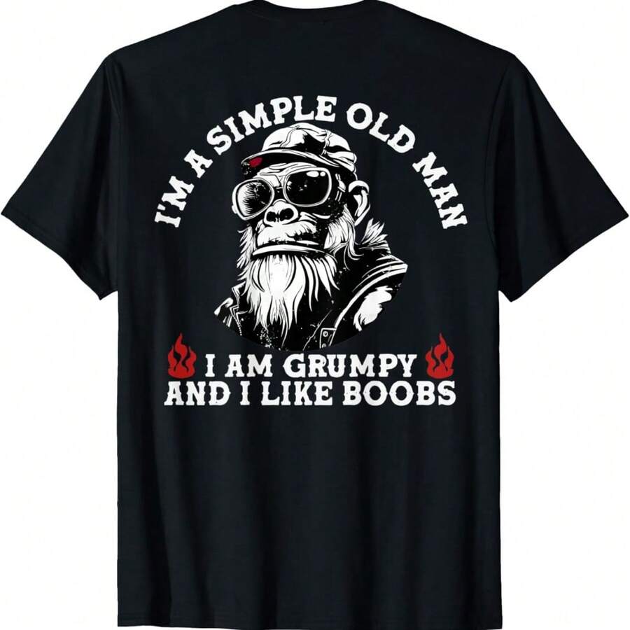 I'm A Simple Old I Am Grumpy And I Like Boobs (On Back) T-Shirt - Black - View 1