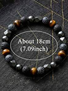 Fashionable Men's Wealth Bracelet, Weathered Agate & Black Lava Handmade, Courage, Confidence Retro Meditation Jewelry Gifts, Suitable For Daily Wear - Multicolor - View 4