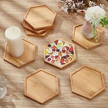 8pcs/Set Hexagon Bamboo Coasters, Handcrafted, Suitable For 10.5cm/4.1" Wooden Fruit Plate Decor, Woodworking Craft Supplies - Ginger - View 4