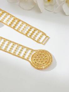 Mgyi Jewelry Gold Plated Multi-Row Hollow Round Embossed Buckle Waist Chain, Wide Body Chain For Women, Versatile Accessory - PYD-049 - View 2